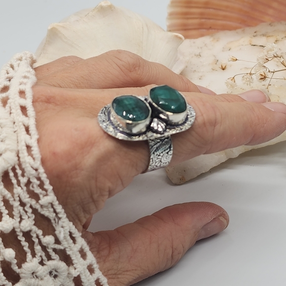 Silver 925 Ring Natural Jade Stone - Picture 11 of 12